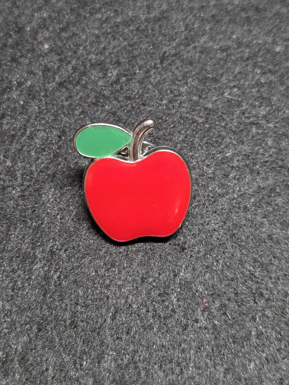 **Red Apple Enamel Pin with Green Leaf** - Picture 1 of 2